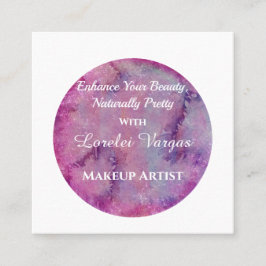 ピンクエレガントパープル水彩化粧アーティスト&QR スクエア名刺