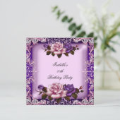 ピンクエレガントパープル薄紫バラ80th誕生日パーティー 招待状 (スタンド正面)