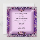 ピンクエレガントパープル薄紫バラ80th誕生日パーティー 招待状 (裏面)