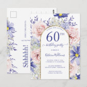 ピンクエレガントパープル60th Birthday Partyへの招待 ポストカード (正面/裏面)