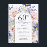 ピンクエレガントパープル60th Birthday Partyへの招待 ポストカード<br><div class="desc">このエレガントフローラ60th誕生日パーティーのハガキの招待は、スクリプトでパーソナライズするパーティーの詳細のためのフェイク金ゴールドグリッターとアクセント付きピンクと紫の花モダンを特徴とする。はがきの裏にメッセージが入っていカスタマイズる。Susan Coffeyによる設計。</div>