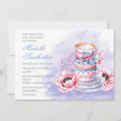 ピンクエレガントパープル75誕生日ティーパーティー 招待状 (正面)