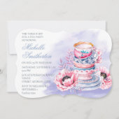 ピンクエレガントパープル75誕生日ティーパーティー 招待状 (正面)