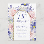 ピンクエレガントパープル75th誕生日パーティーへの招待 ポストカード (正面)