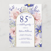 ピンクエレガントパープル85th誕生日パーティーへの招待 ポストカード (正面)