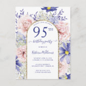 ピンクエレガントパープル95th誕生日パーティーへの招待 ポストカード (正面)