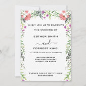 ピンクエレガントパープル&グリーンフローラアーバー結婚ズ 招待状 (正面)