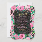 ピンクエレガントヒョウ印刷とフローラデザイン 招待状 (正面)