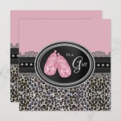 ピンクエレガントヒョウ赤ちゃんシャワー 招待状 (正面/裏面)