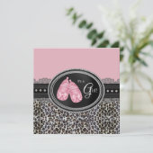 ピンクエレガントヒョウ赤ちゃんシャワー 招待状 (スタンド正面)