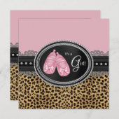 ピンクエレガントヒョウ赤ちゃんシャワー 招待状 (正面/裏面)