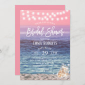 ピンクエレガントビーチメイスンジャールライツブライダルシャワー 招待状 (正面/裏面)