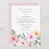 ピンクエレガントピーチイエローフローラ結婚式の招待 招待状