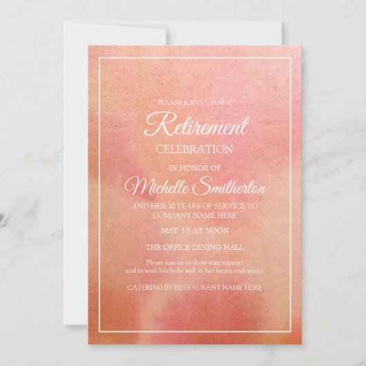 ピンクエレガントピーチコーラルウォーターのカラーリタイア 招待状 (正面)