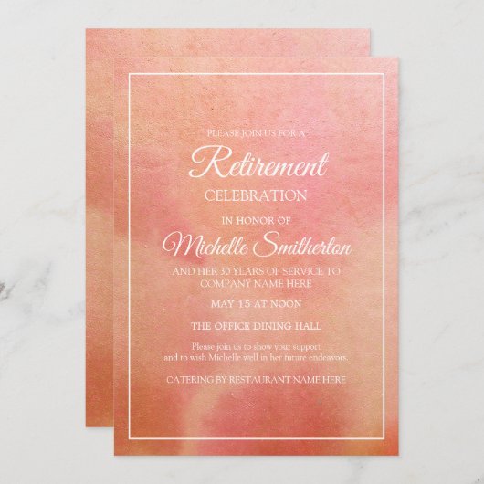 ピンクエレガントピーチコーラルウォーターのカラーリタイア 招待状 (正面/裏面)