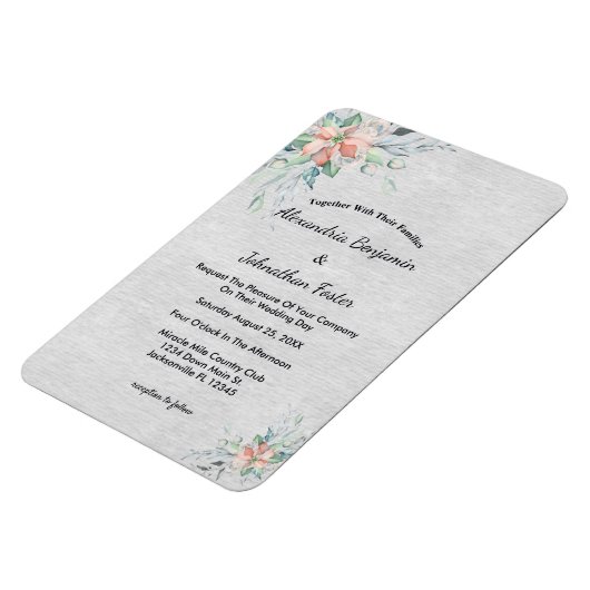 ピンクエレガントピーチフラワーブーケ結婚ーズ マグネット (左側)