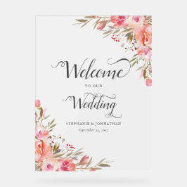 ピンクエレガントピーチフローラウォーター結婚カラーの金ゴールド アクリルサイン