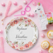 ピンクエレガントピーチフローラウォーター結婚カラー ペーパープレート (パーティー)