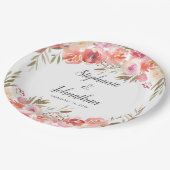 ピンクエレガントピーチフローラウォーター結婚カラー ペーパープレート (アングル)