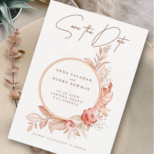 ピンクエレガントピーチフローラフレ結婚ーム セーブザデート