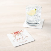 ピンクエレガントピーチフローラ保存日結婚付 スクエアペーパーコースター (インサイチュ)