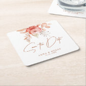 ピンクエレガントピーチフローラ保存日結婚付 スクエアペーパーコースター (アングル)