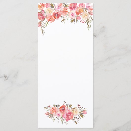 ピンクエレガントピーチフローラ水彩金ゴールド結婚ズ メニュー (裏面)