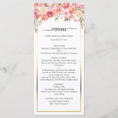 ピンクエレガントピーチフローラ水彩金ゴールド結婚ズ メニュー (正面)