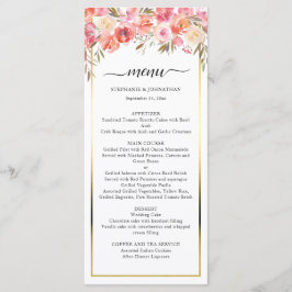 ピンクエレガントピーチフローラ水彩金ゴールド結婚ズ メニュー
