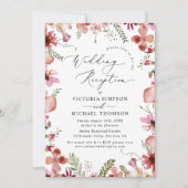 ピンクエレガントピーチフローラ結婚披露宴 招待状 (正面)