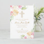 ピンクエレガントピーチフローラ華美クロスバプテスマ 招待状 (スタンド正面)