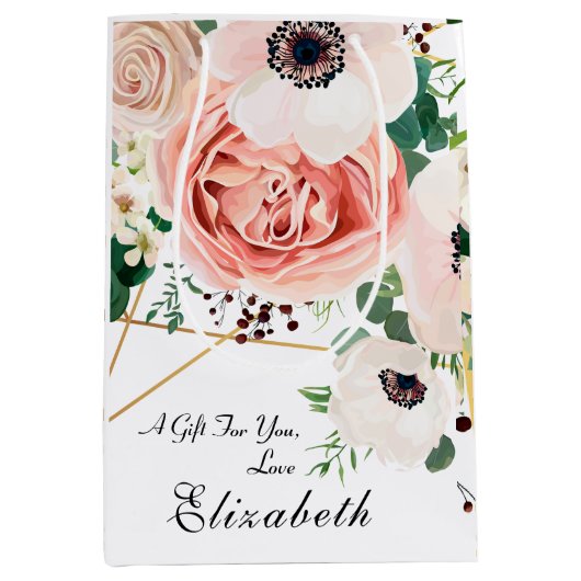 ピンクエレガントピーチフローラ赤面花 ミディアムペーパーバッグ (正面)