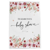 ピンクエレガントピーチ山花赤ちゃんシャワー ミディアムペーパーバッグ (正面)