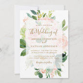 ピンクエレガントピーチ金ゴールド開花結婚ズ 招待状 (正面)