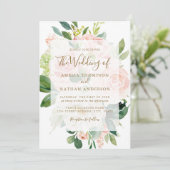 ピンクエレガントピーチ金ゴールド開花結婚ズ 招待状 (スタンド正面)