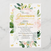 ピンクエレガントピーチ開花キンセアニェラ 箔招待状 (正面)