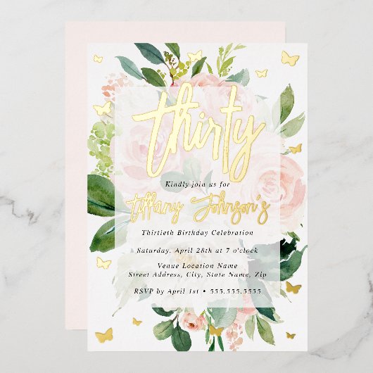 ピンクエレガントピーチ開花30th 箔招待状 (正面/裏面)