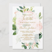 ピンクエレガントピーチ開花40th誕生日パーティー 招待状 (正面)