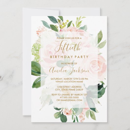 ピンクエレガントピーチ開花50thバースデーパーティー 招待状 (正面)