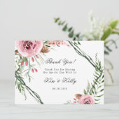 ピンクエレガントピーニーグリーンシダサンキューカード 招待状 (スタンド正面)