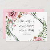 ピンクエレガントピーニーグリーンシダサンキューカード 招待状 (正面/裏面)
