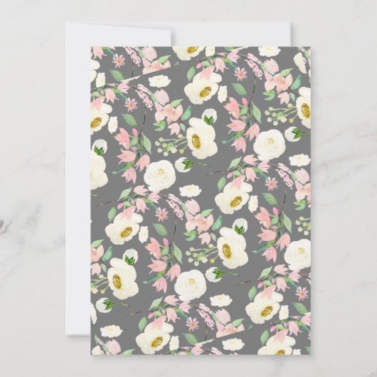 ピンクエレガントピーニーフローラ誕生日茶 招待状 (裏面)