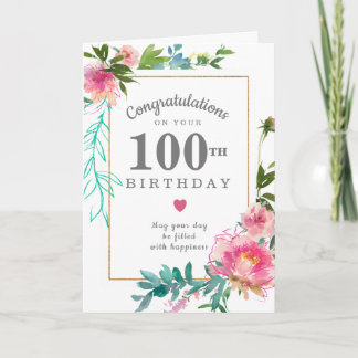 ピンクエレガントピーニーフローラ100誕生日 カード