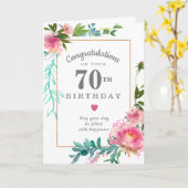 ピンクエレガントピーニーフローラ70誕生日 カード (黄色い花)