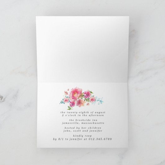 ピンクエレガントピーニーフローラ70誕生日 招待状 (内部)