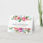 ピンクエレガントピーニーフローラ80誕生日 招待状 (正面)