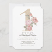 ピンクエレガントピーニーベビーの誕生日とバプテスマ 招待状 (正面)