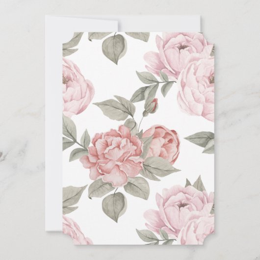 ピンクエレガントピーニーベビーの誕生日とバプテスマ 招待状 (裏面)