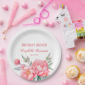 ピンクエレガントピーニーボタニカル誕生日ブランチ ペーパープレート (パーティー)