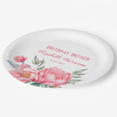 ピンクエレガントピーニーボタニカル誕生日ブランチ ペーパープレート (アングル)